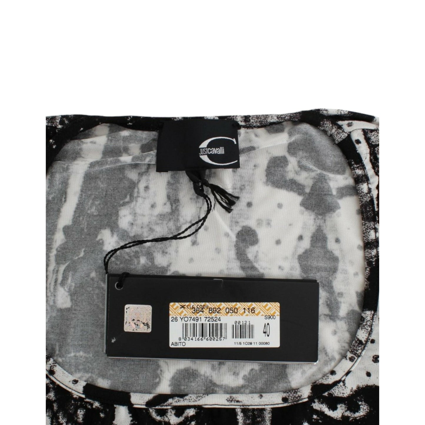 Cavalli Black Printed Sheath Dress