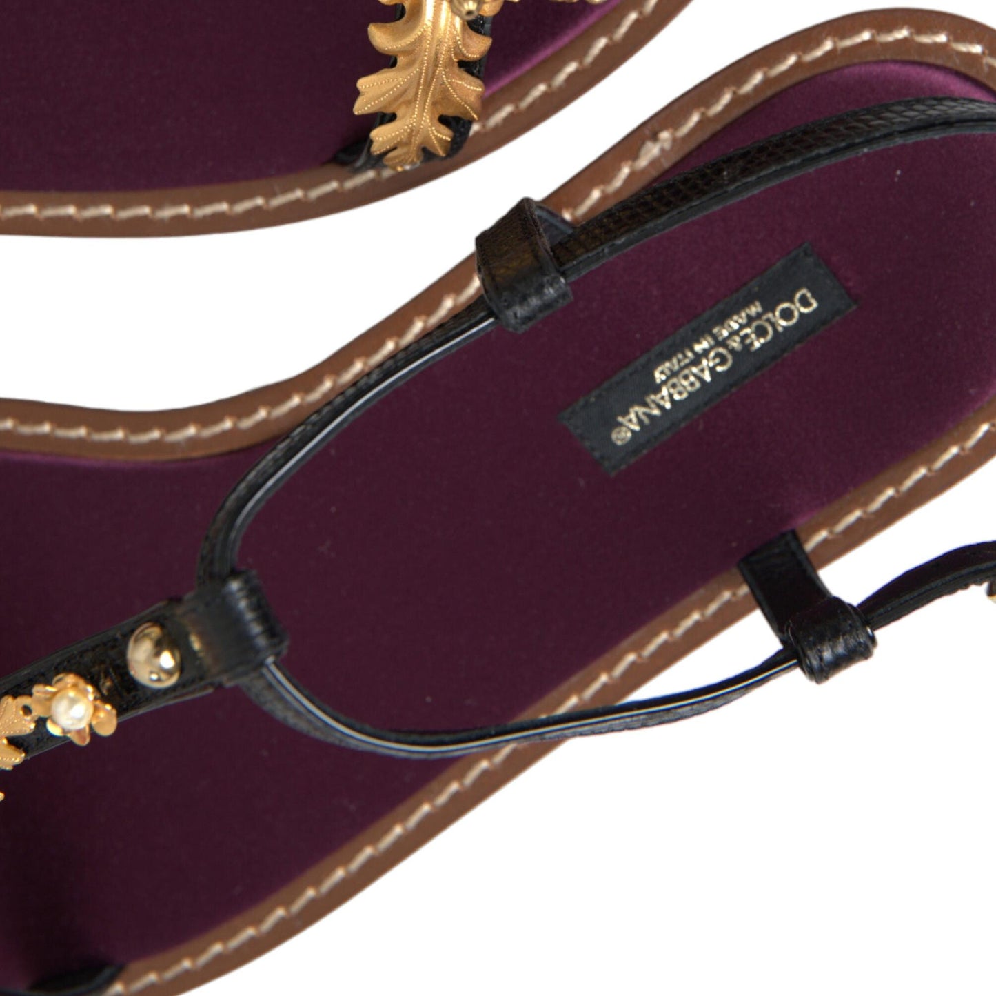 Dolce & Gabbana Black Crystal Gold Sandals Leather Shoes