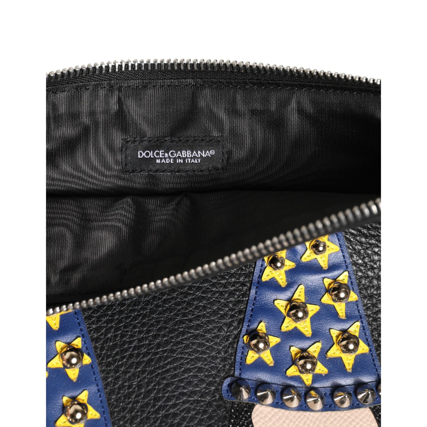 Dolce & Gabbana Black Leather #DGFAMILY Embellished Men Clutch Pouch Bag