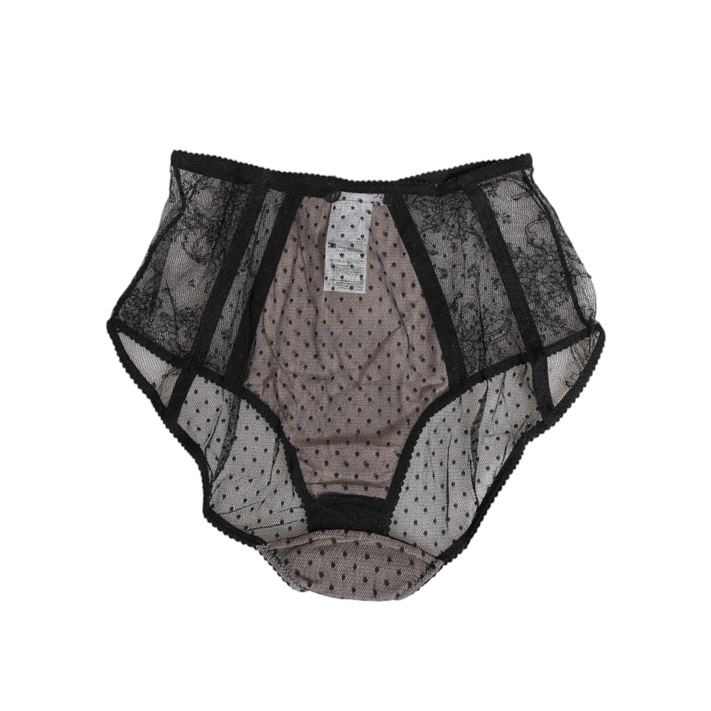 Dolce & Gabbana Black Sheer Polka Dot Lace High Waist Underwear