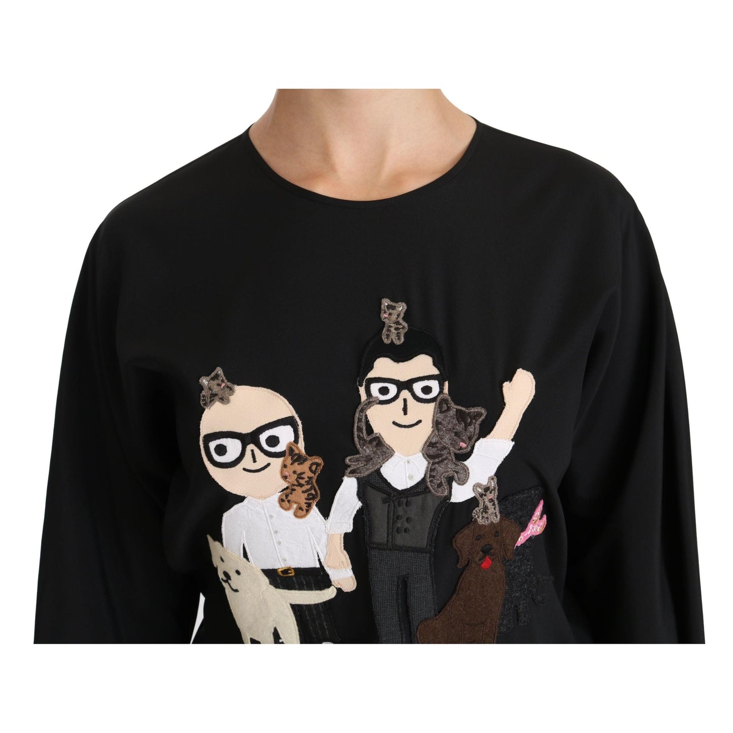 Dolce & Gabbana Black #dgfamily Top T-shirt Silk Blouse