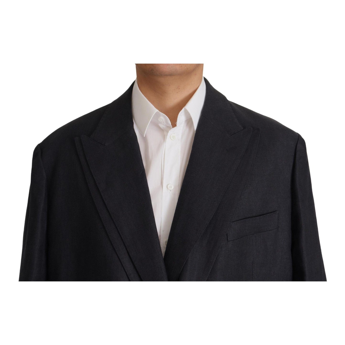 Dolce & Gabbana Blue Linen Formal Mens Blazer Jacket