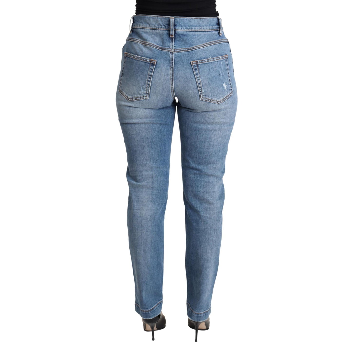 Dolce & Gabbana Blue Tattered Skinny Denim Cotton Blend Jeans