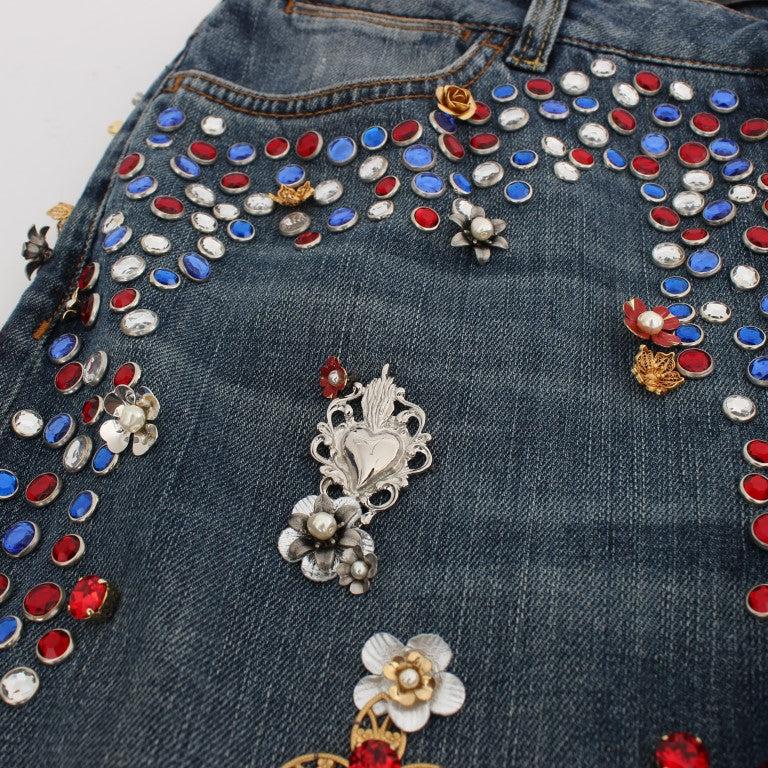 Dolce & Gabbana Crystal Roses Heart Embellished Jeans