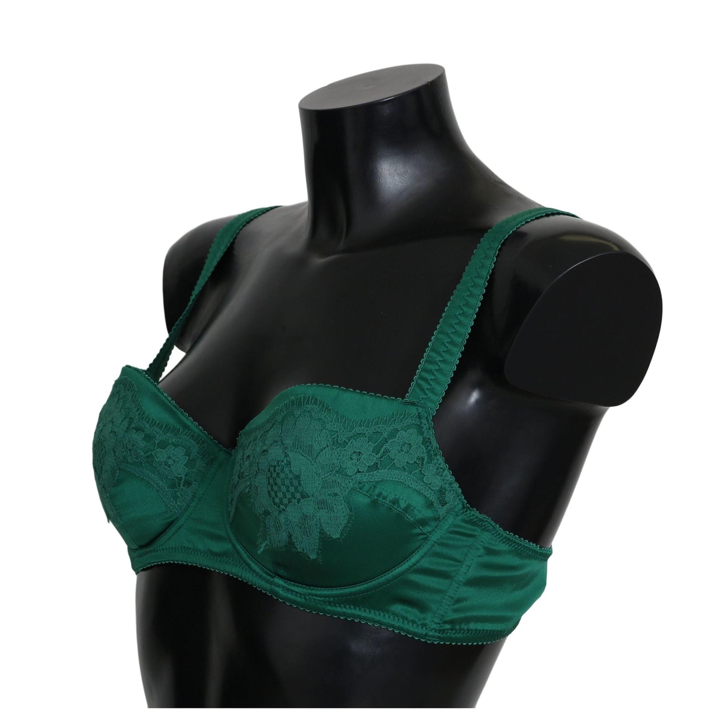 Dolce & Gabbana Green Silk Stretch Floral Lace Bra Underwear