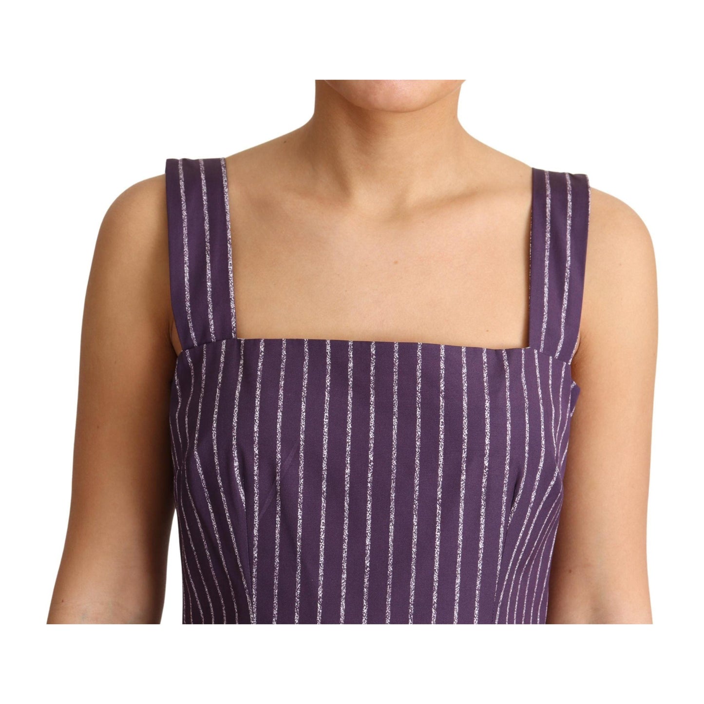 Dolce & Gabbana Purple Striped Cotton A-Line Stretch Dress