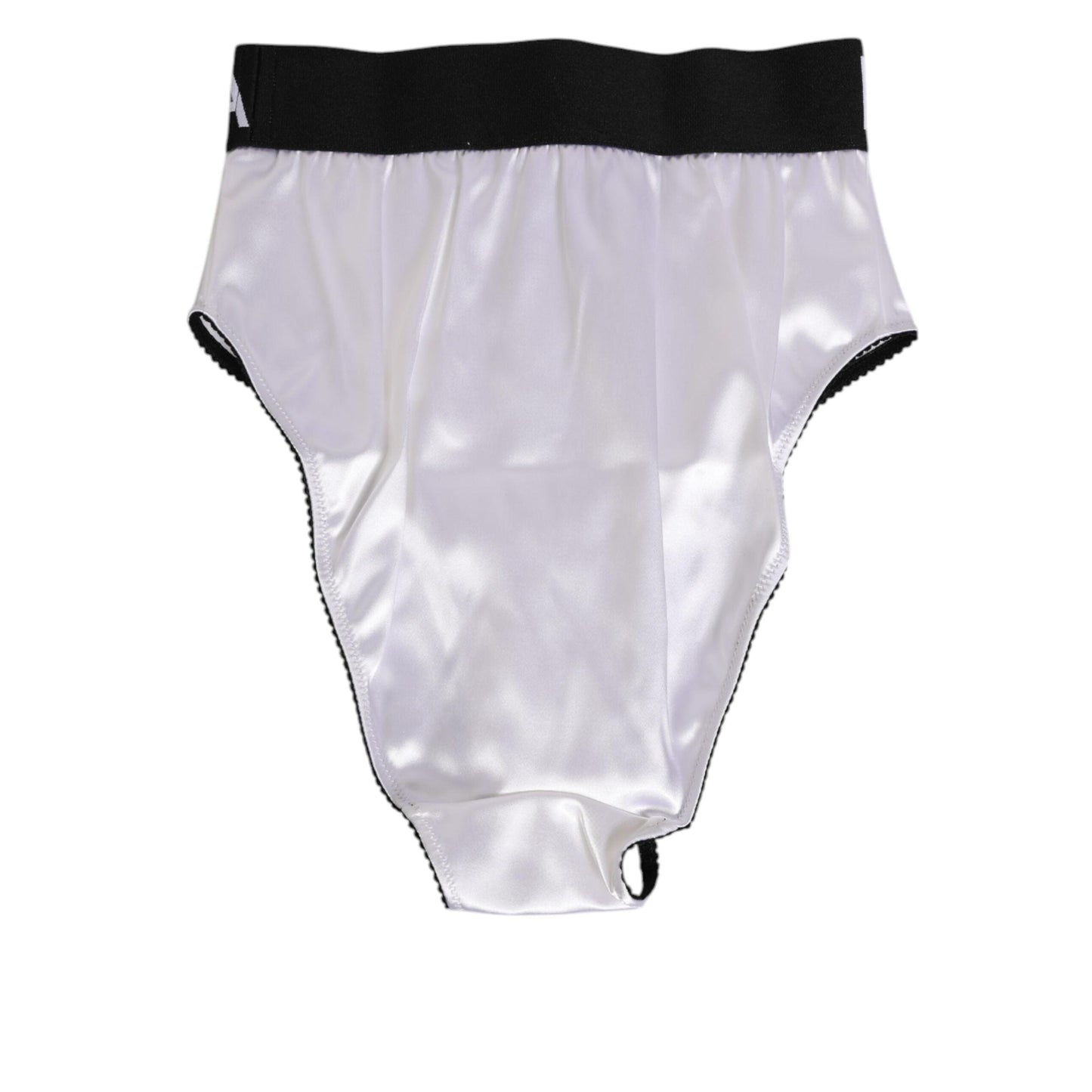 Dolce & Gabbana White Satin High-Waist Black Logo Women Underwear