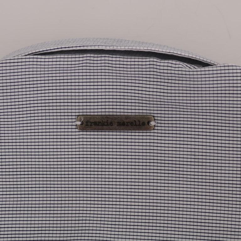 Frankie Morello White Blue Check Casual Cotton Regular Fit Shirt