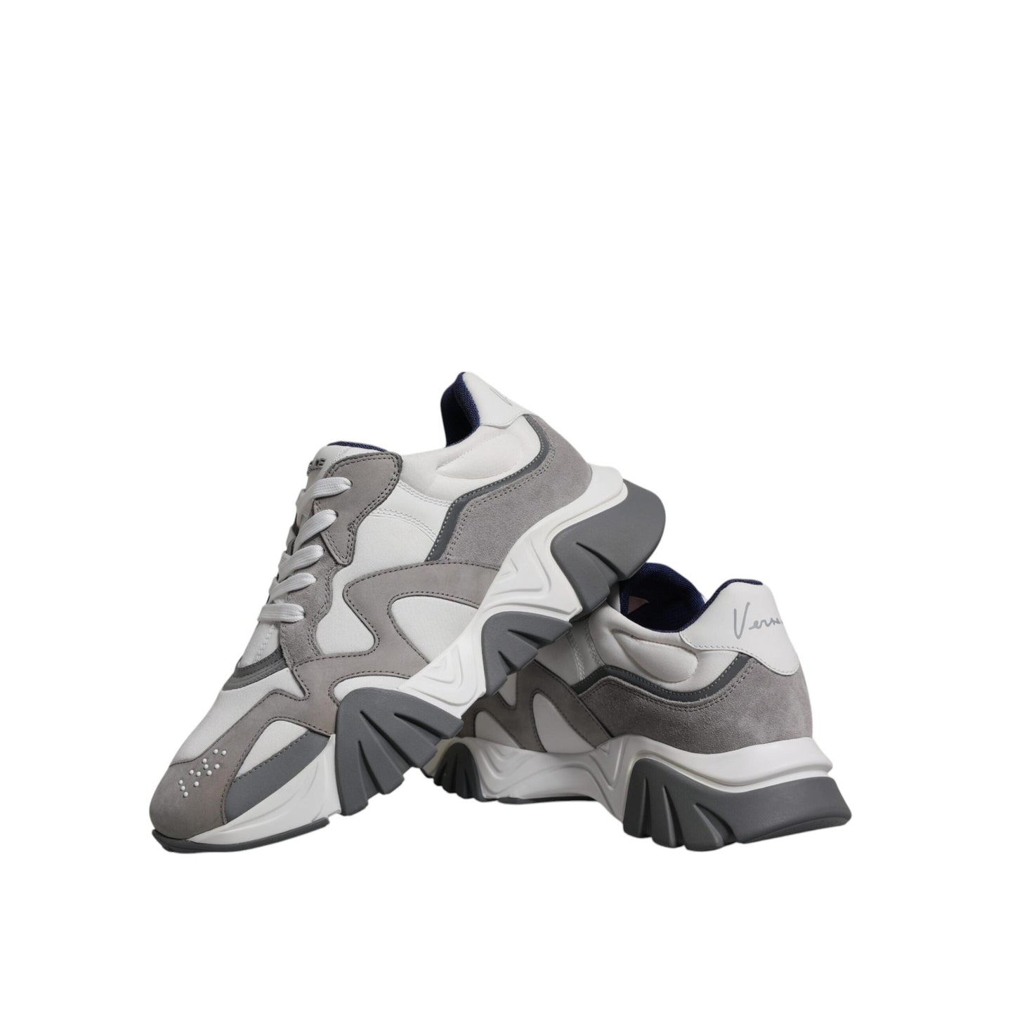 Versace Grey Leather Neoprene Chunky Low Top Squalo Sneakers Shoes