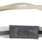 Costume National White Velvet Square Logo Design Waist Belt