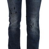 John Galliano Blue Newspaper Print Low Waist Skinny Denim Pants