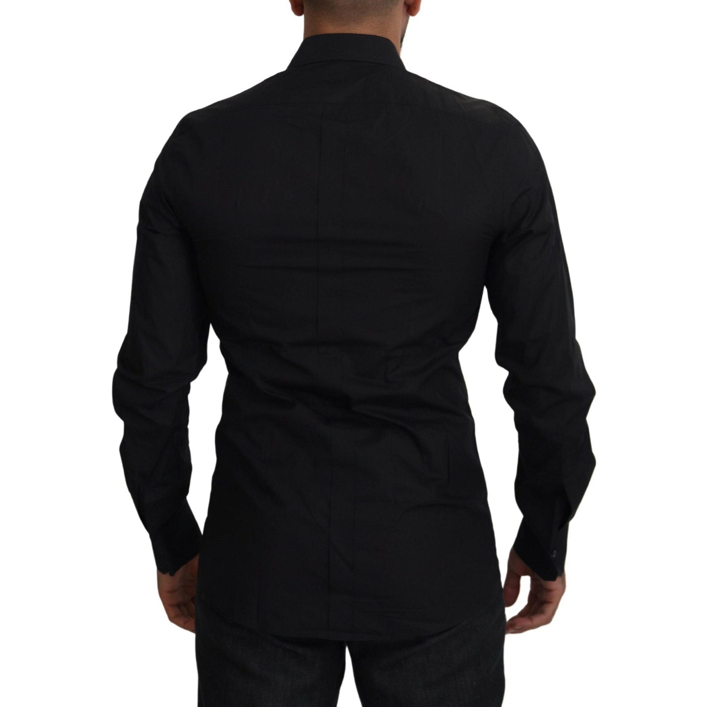 Dolce & Gabbana Black Floral Embroidery Men Long Sleeves GOLD Shirt