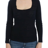 Ermanno Scervino Blue Knitted Wool Stretch Sweater Top