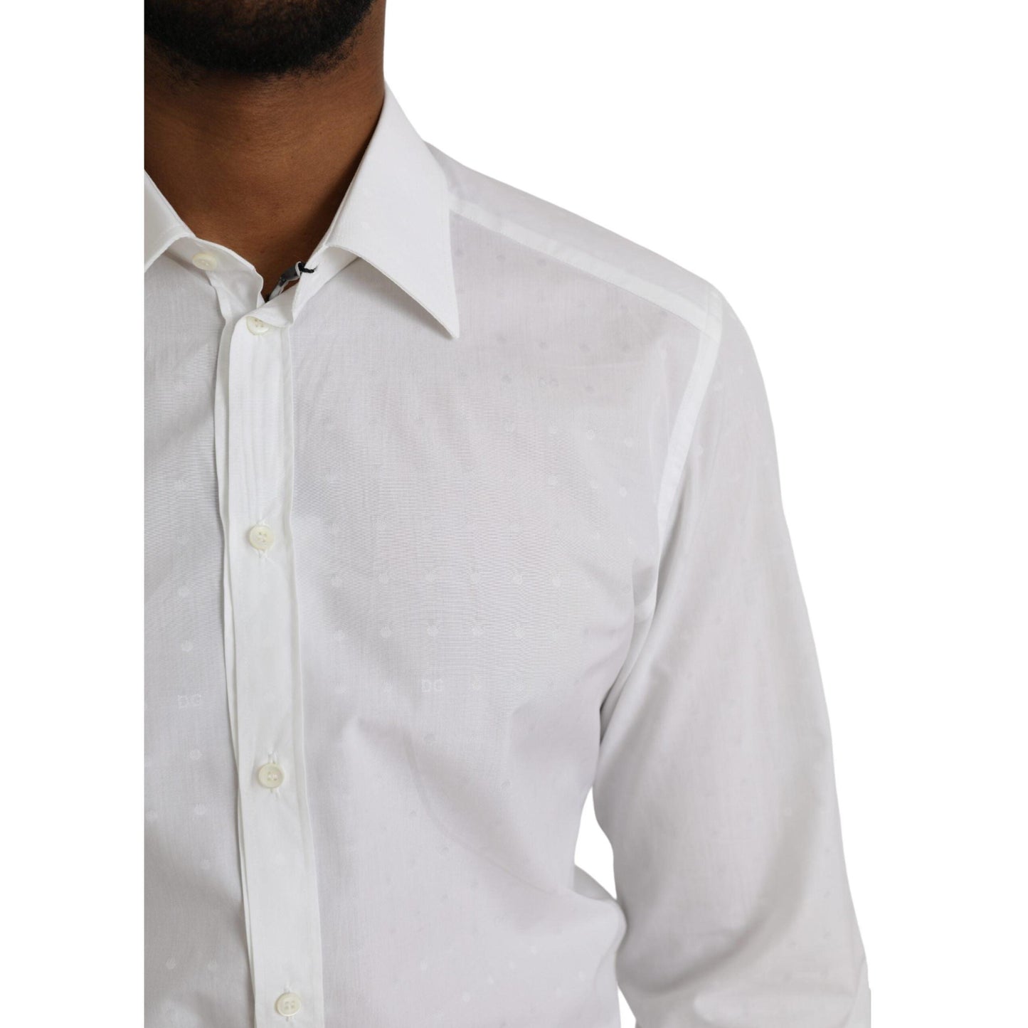 Dolce & Gabbana White Logo Cotton Men Dress GOLD Shirt
