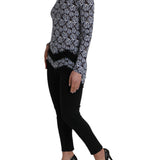 Just Cavalli Blue Floral Lace Long Sleeves Top Underwear Blouse