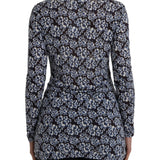 Just Cavalli Blue Floral Lace Long Sleeves Top Underwear Blouse