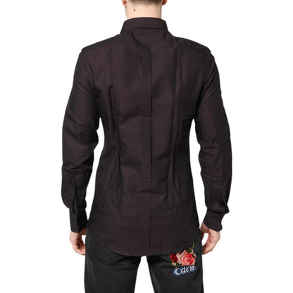 Dolce & Gabbana Maroon Jacquard Cotton GOLD Men Dress Shirt