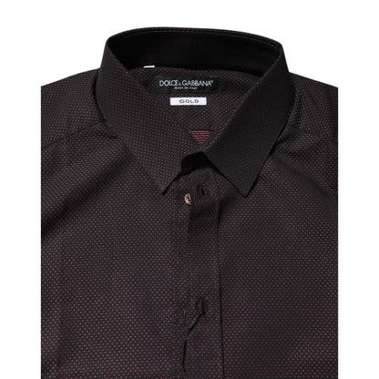 Dolce & Gabbana Maroon Jacquard Cotton GOLD Men Dress Shirt