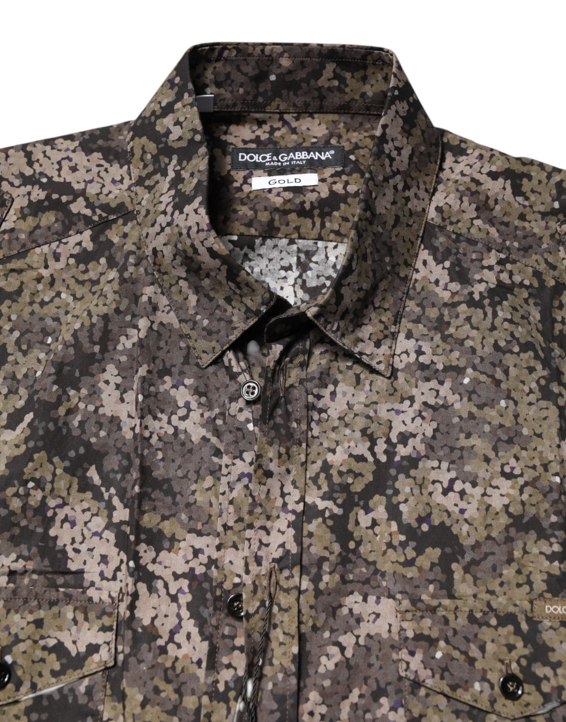 Dolce & Gabbana Multicolor Camouflage Button Down GOLD Shirt