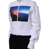 MSGM White Graphic Print Cotton Long Sleeves Full Zip Bomber Jacket