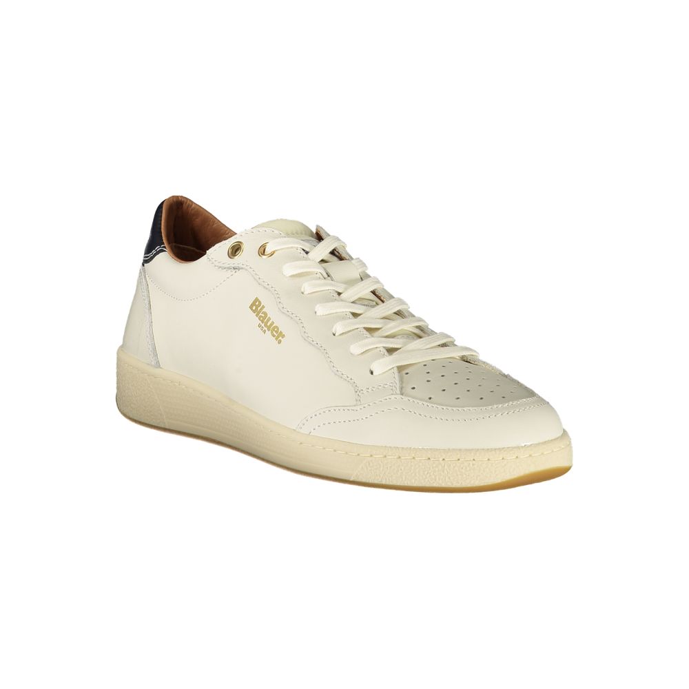 Blauer White Leather Men Sneakers