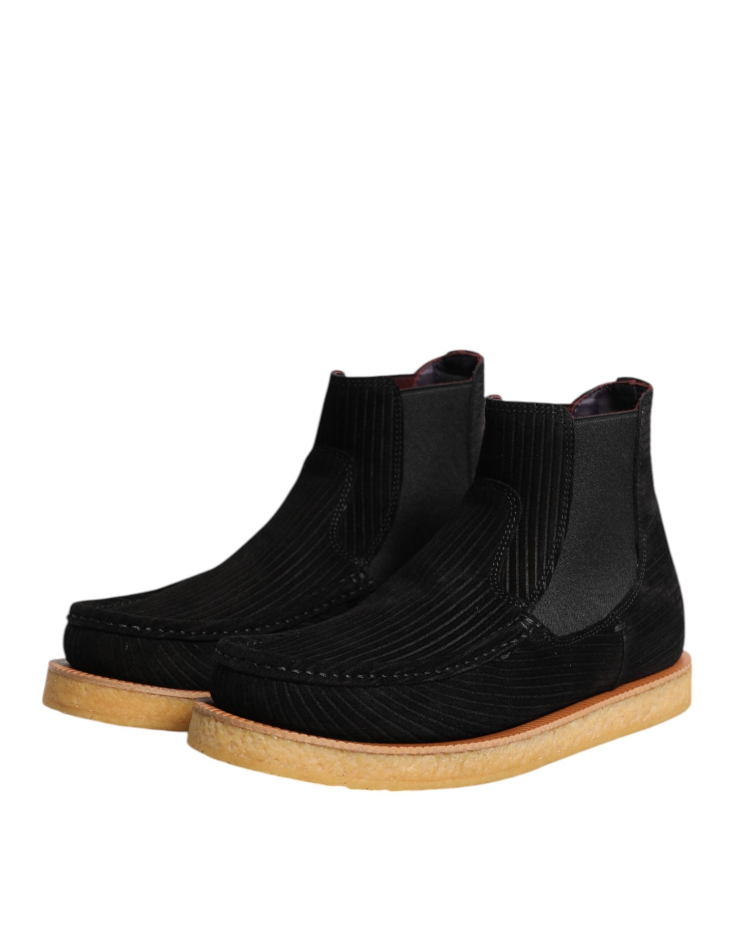 Dolce & Gabbana Black Calf Suede Slip On Ankle Boots Shoes