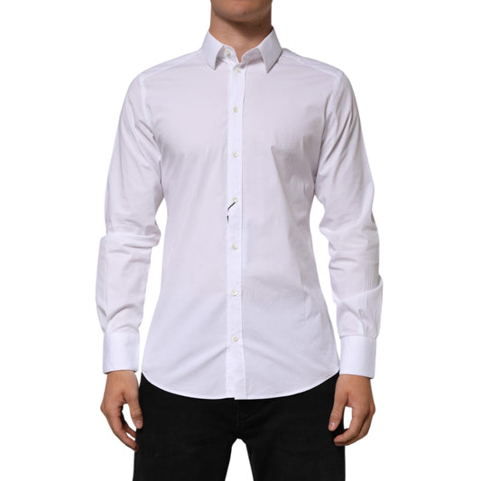 Dolce & Gabbana White Cotton GOLD Long Sleeves Formal Men Shirt