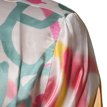 Dolce & Gabbana White Silk Hawaiian Graffiti Print Men Casual Shirt