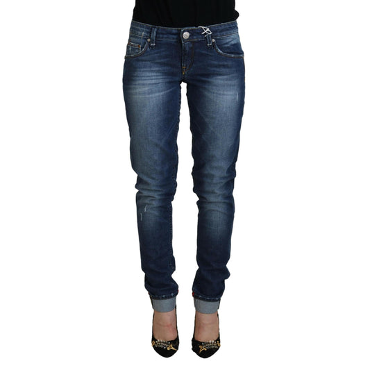 Acht Blue Washed Cotton Slim Fit Women Denim Jeans
