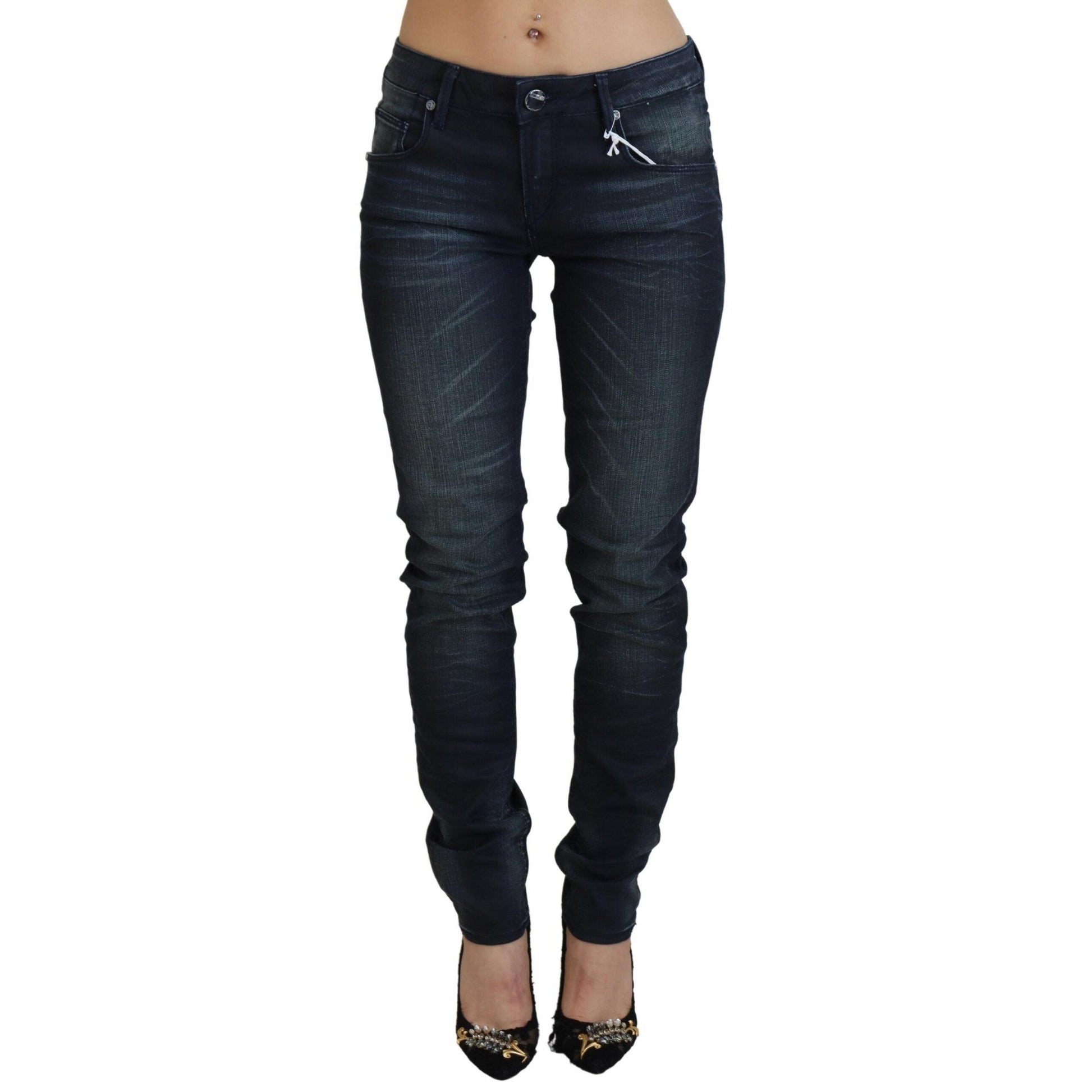 Acht Blue Washed Low Waist Slim Fit Cotton Denim Jeans