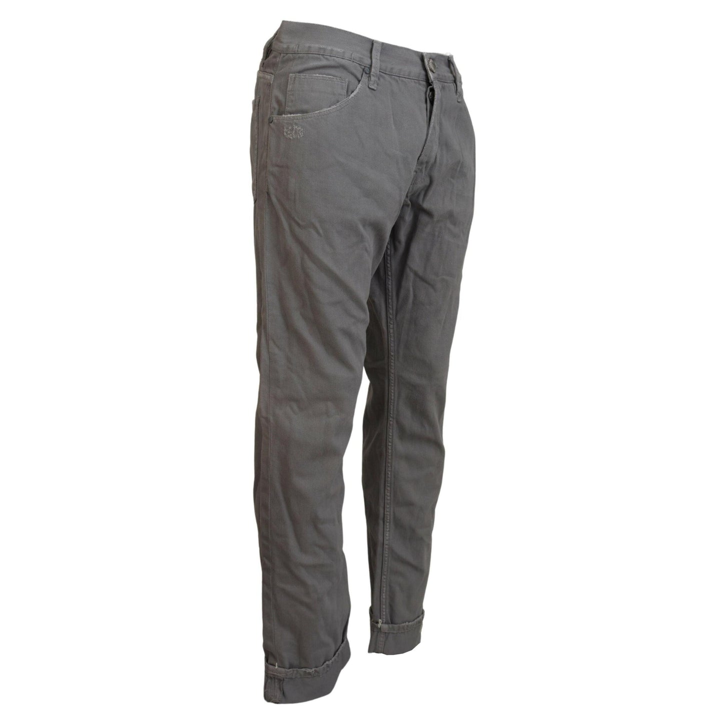 Acht Gray Cotton Straight Fit Folded Hem Casual Denim Jeans