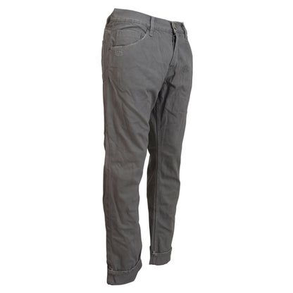 Acht Gray Cotton Straight Fit Folded Hem Casual Denim Jeans