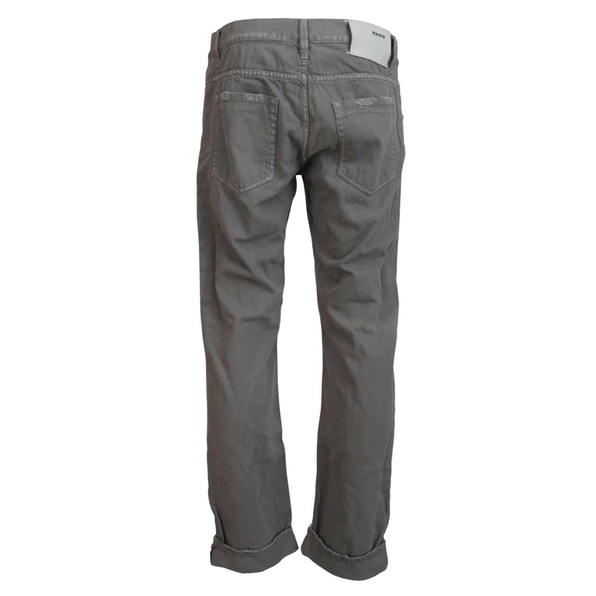 Acht Gray Cotton Straight Fit Folded Hem Casual Denim Jeans