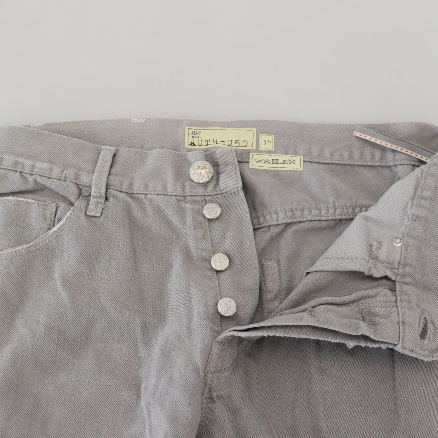 Acht Gray Cotton Straight Fit Folded Hem Casual Denim Jeans
