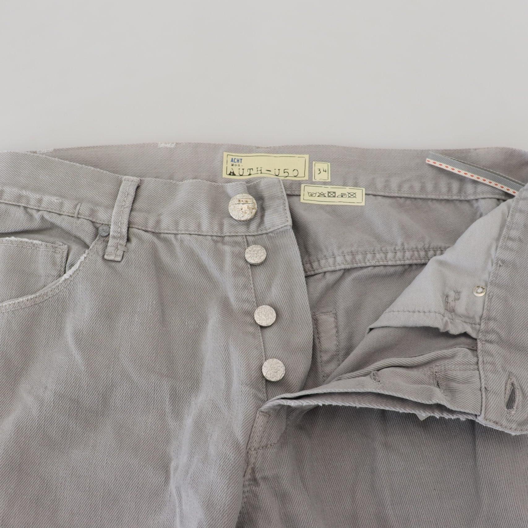 Acht Gray Cotton Straight Fit Folded Hem Casual Denim Jeans