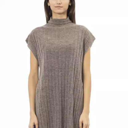 Alpha Studio Brown Wool Women Sweater with Turtleneck and Side Slits