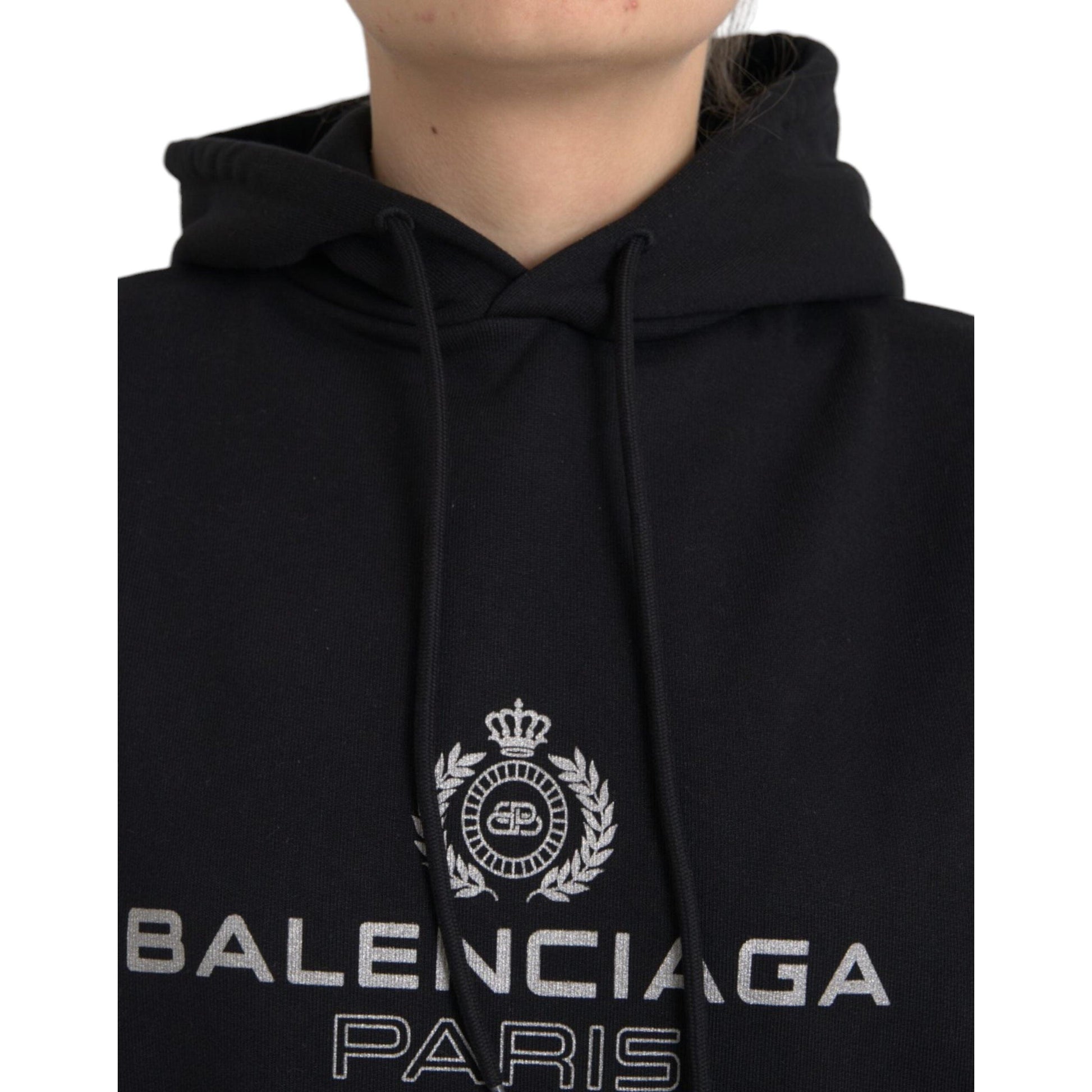 Balenciaga Black Cotton Logo Hooded Pullover Sweatshirt Sweater