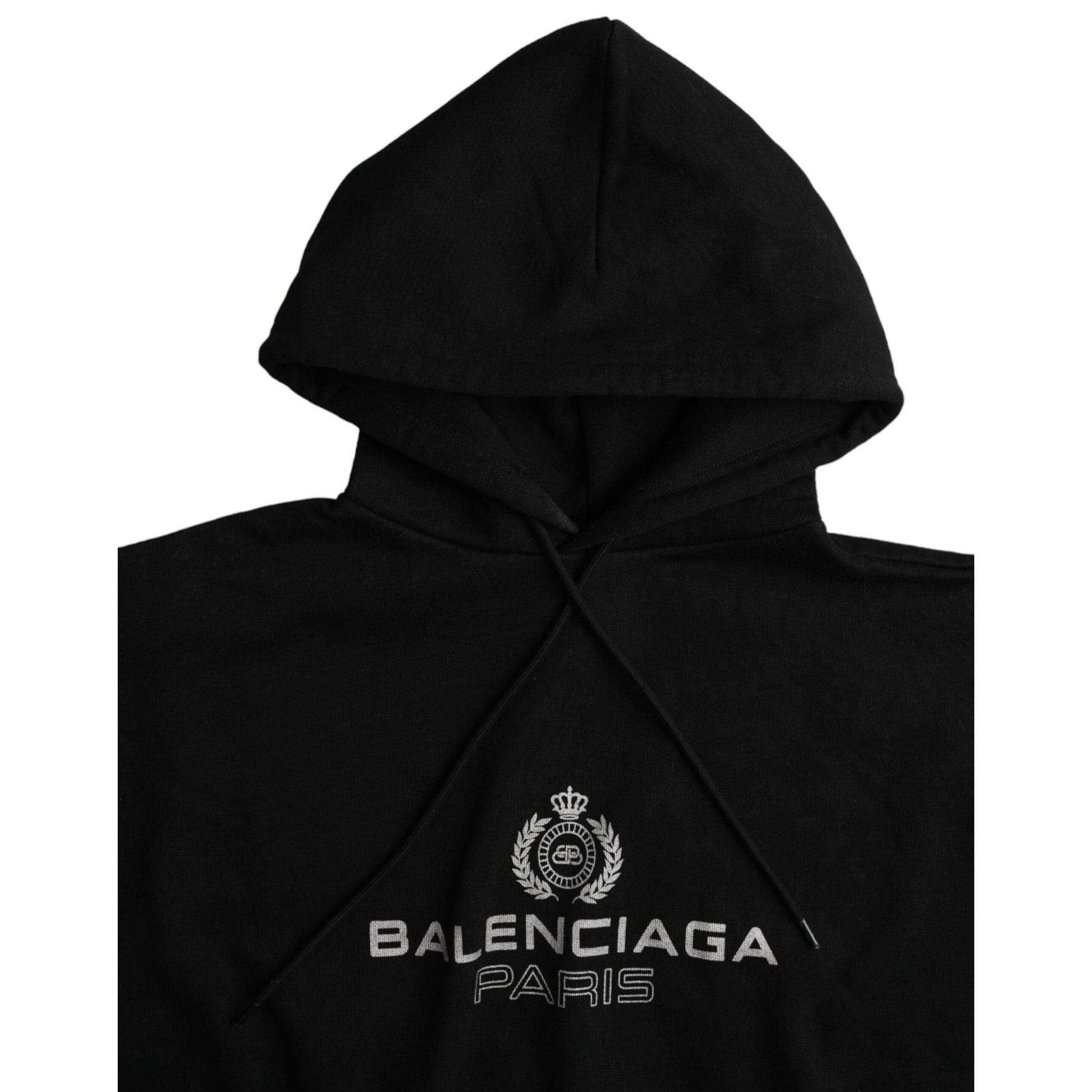 Balenciaga Black Cotton Logo Hooded Pullover Sweatshirt Sweater