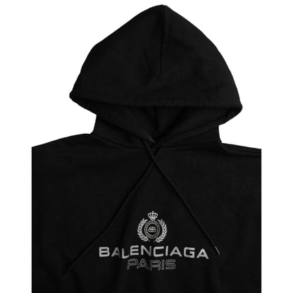 Balenciaga Black Cotton Logo Hooded Pullover Sweatshirt Sweater