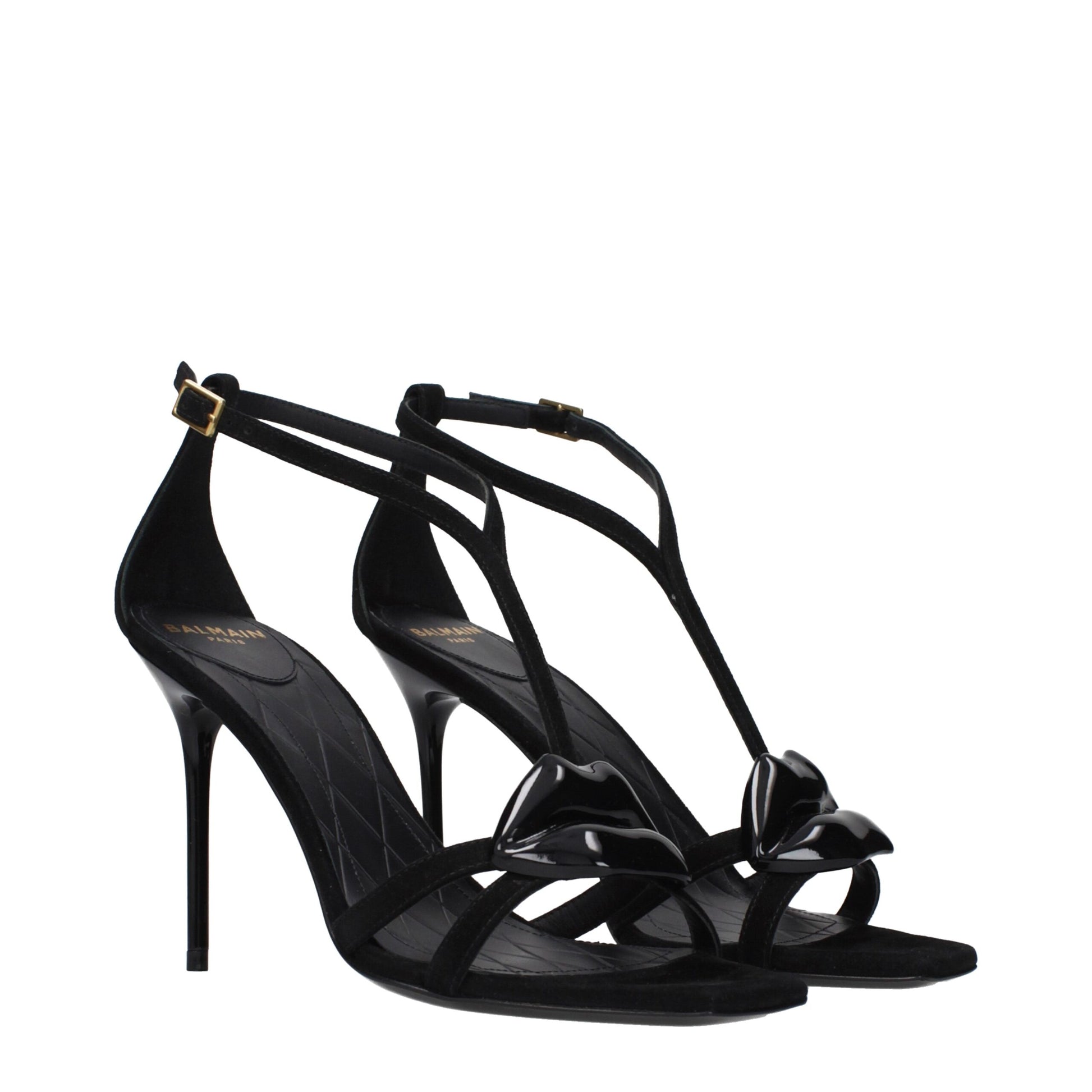 Balmain Black Leather Stiletto Heel Sandals