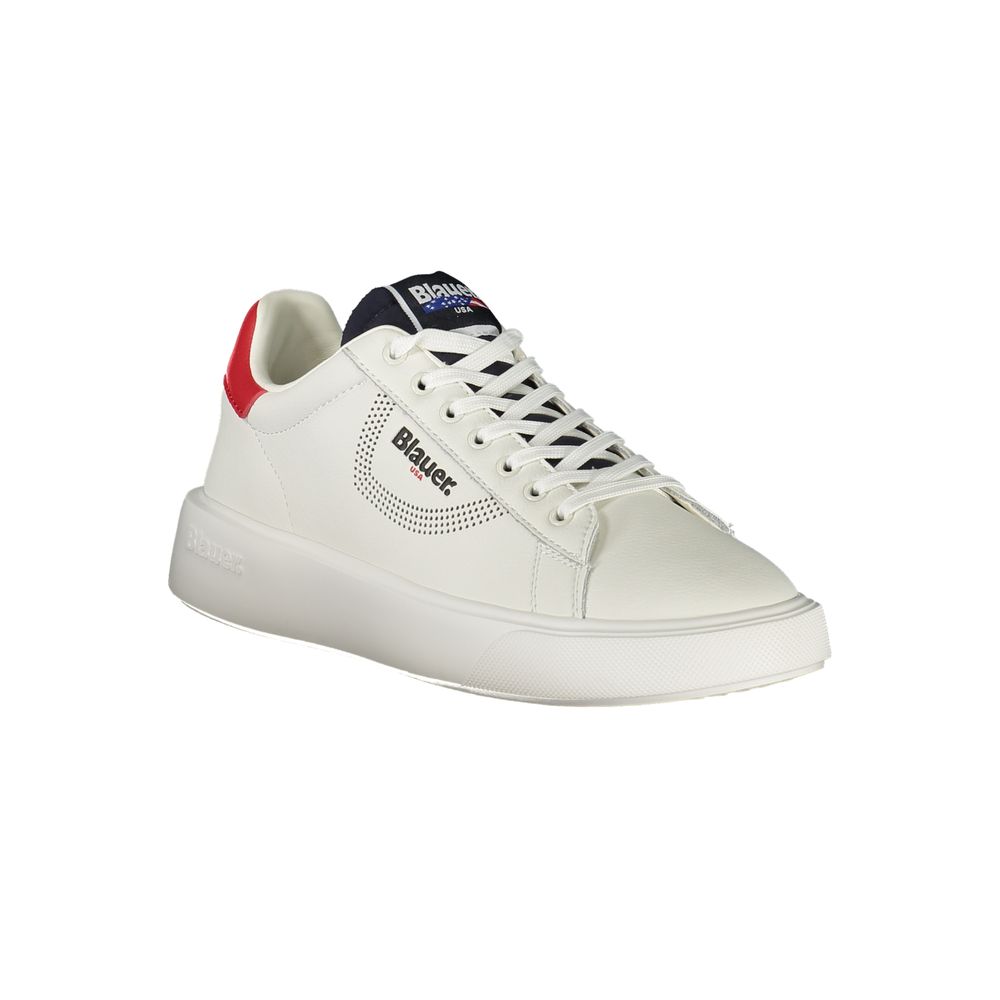 Blauer White Leather Men Sneakers