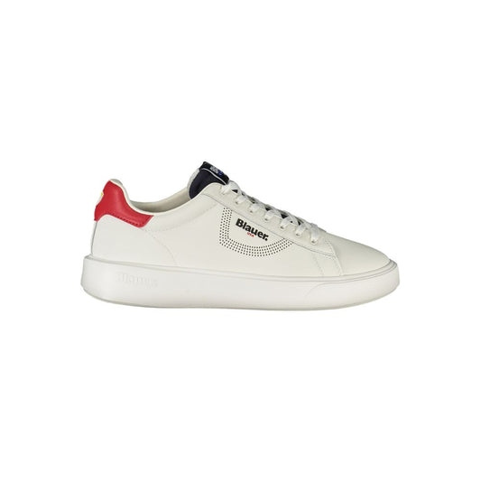 Blauer White Leather Men Sneakers
