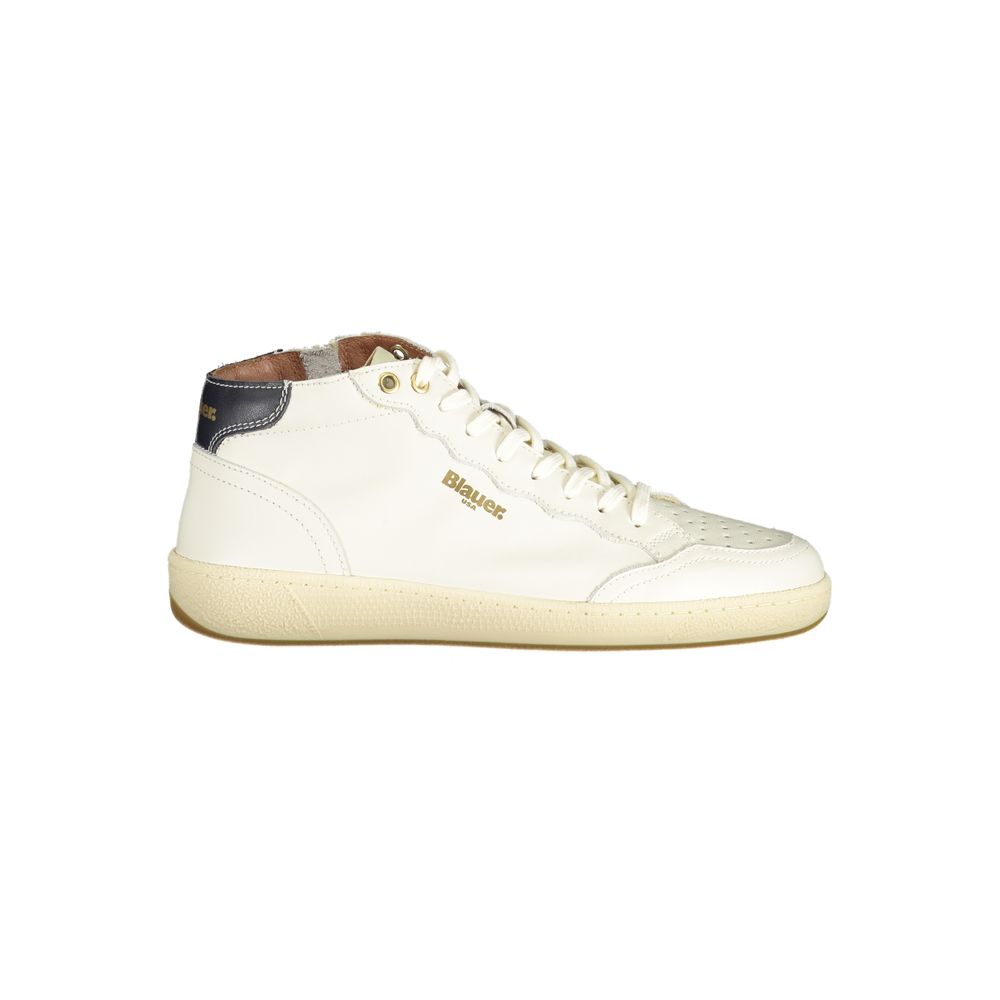 Blauer White Leather Men Sneakers
