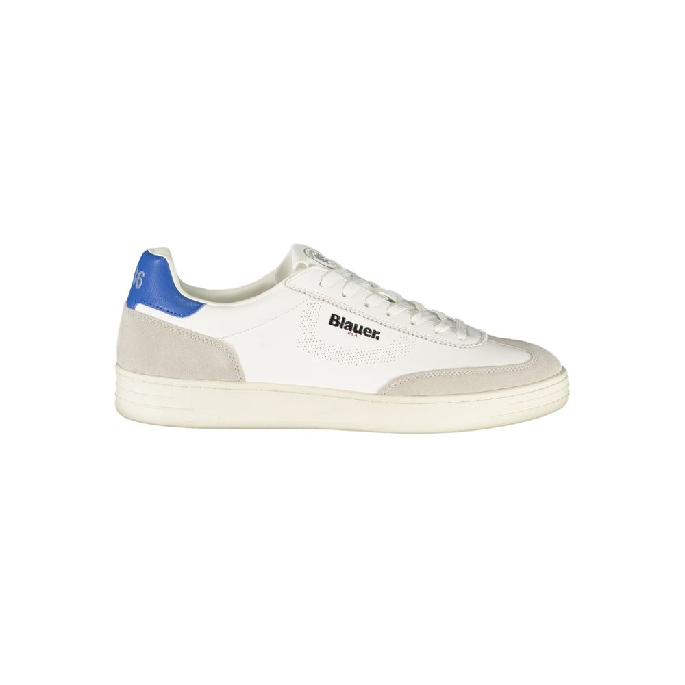 Blauer White Leather Men Sneakers