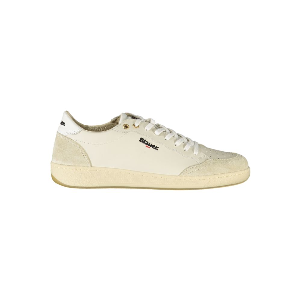 Blauer White Leather Men Sneakers