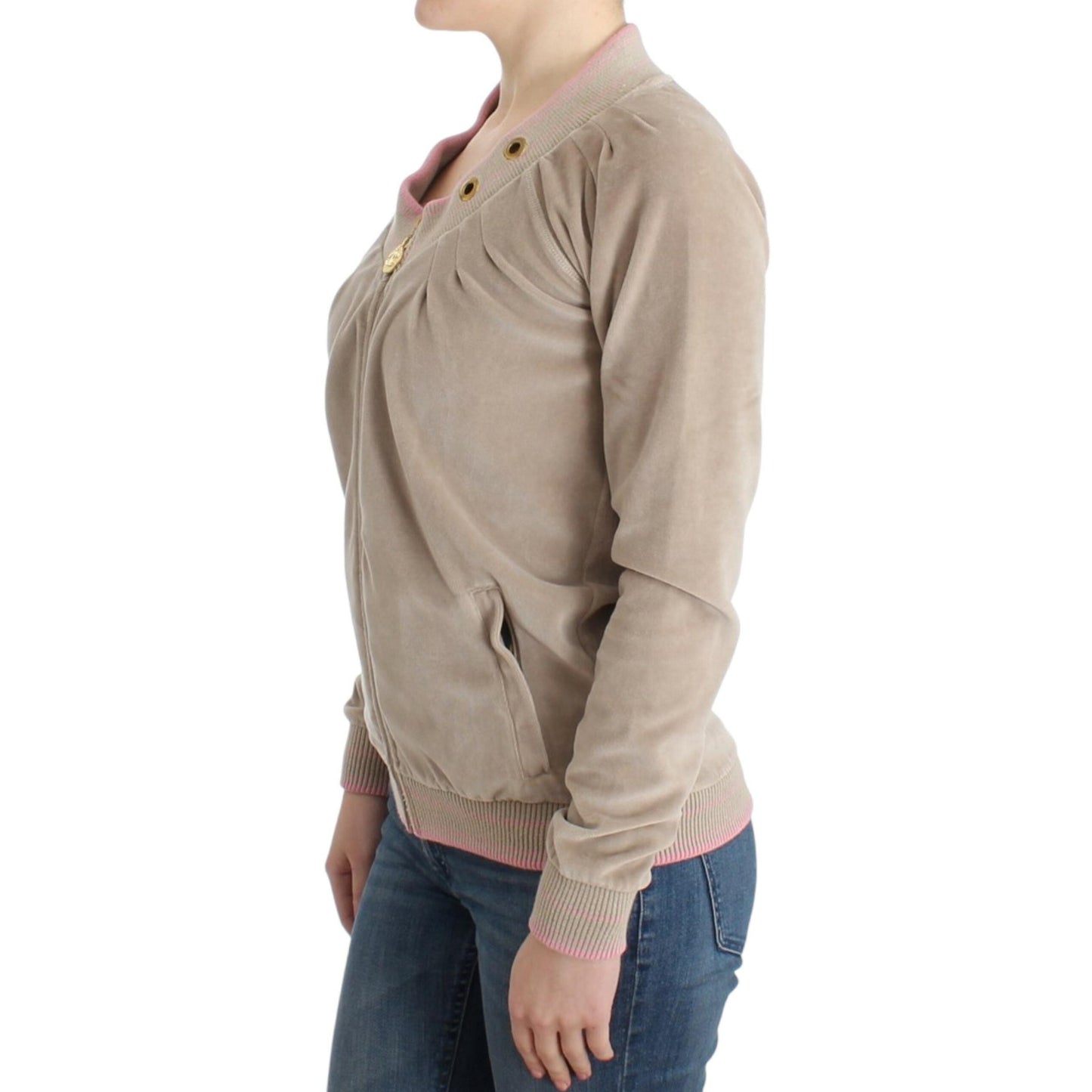Cavalli Beige velvet zipup sweater