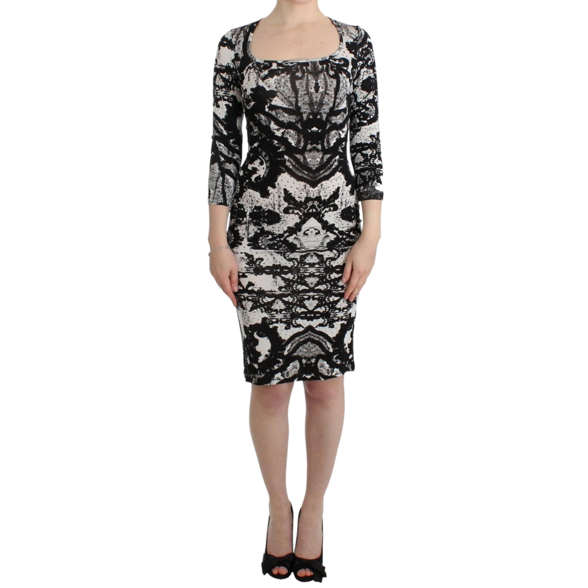 Cavalli Black Printed Sheath Dress