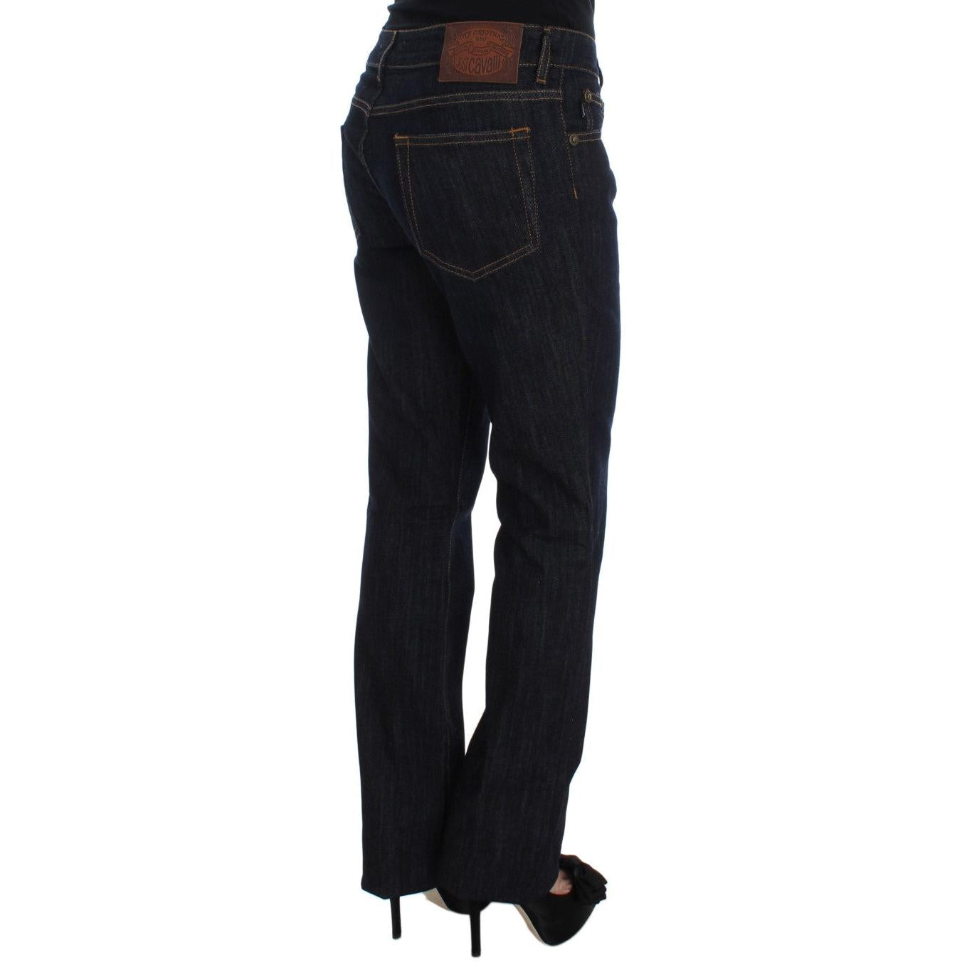 Cavalli Blue Cotton Straight Fit Stretch Jeans