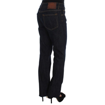 Cavalli Blue Cotton Straight Fit Stretch Jeans