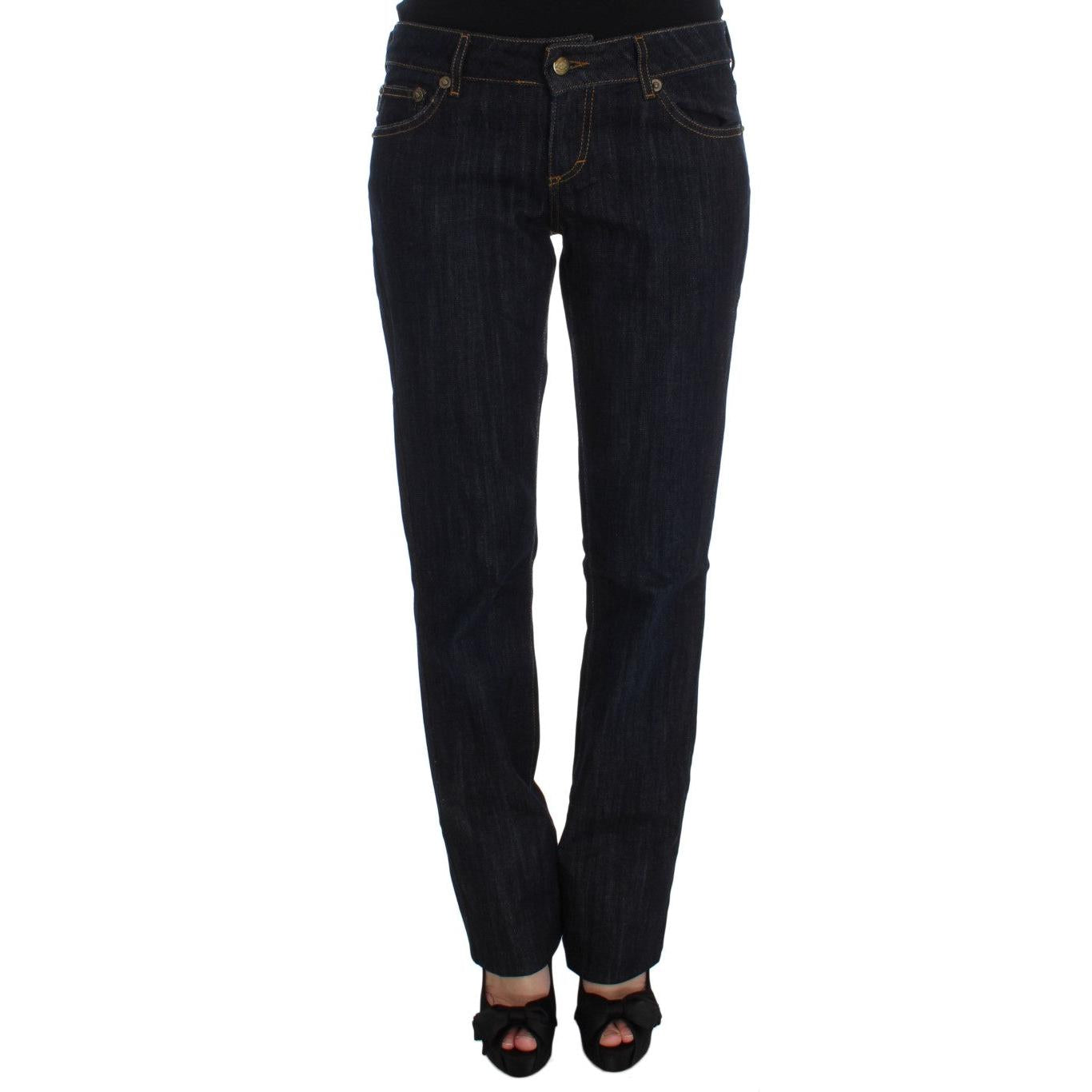 Cavalli Blue Cotton Straight Fit Stretch Jeans